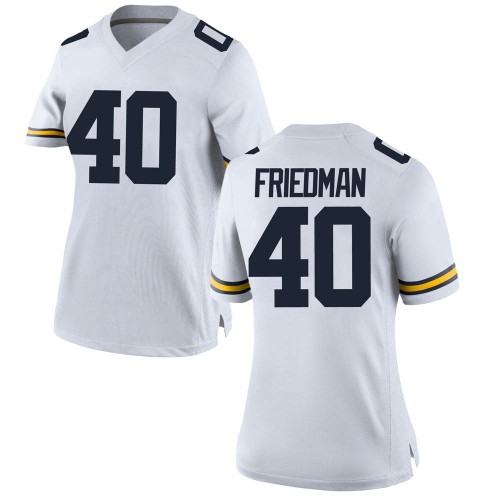 Jake Friedman Michigan Wolverines Women's NCAA #40 White Game Brand Jordan College Stitched Football Jersey LOE2454EI